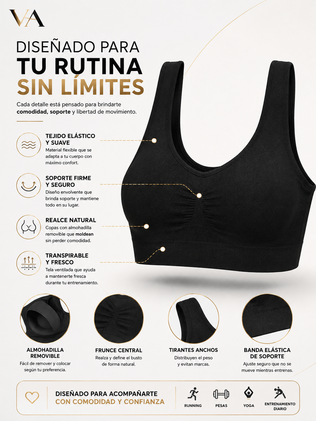 Sujetador Deportivo Con Almohadilla Para Mujer-6