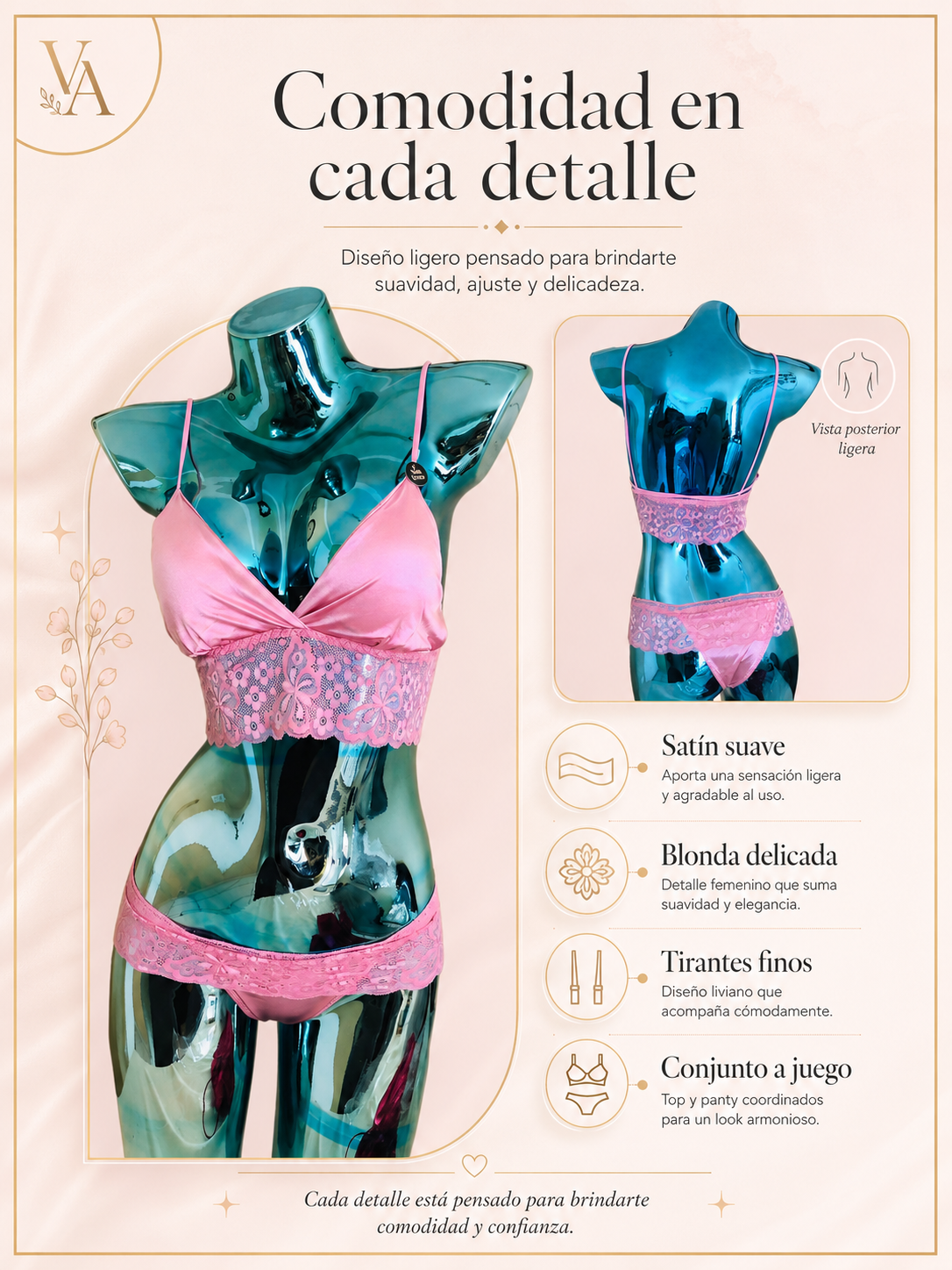 Conjunto De Lencería En Satin Y Blonda-3