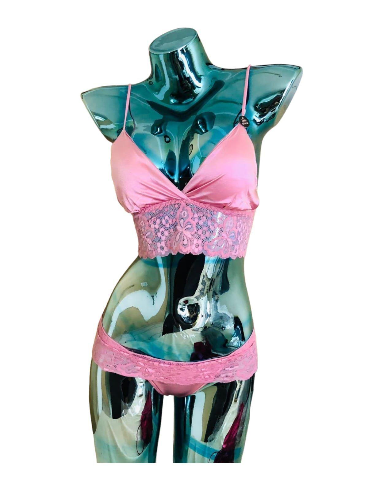 Conjunto De Lencería En Satin Y Blonda-0