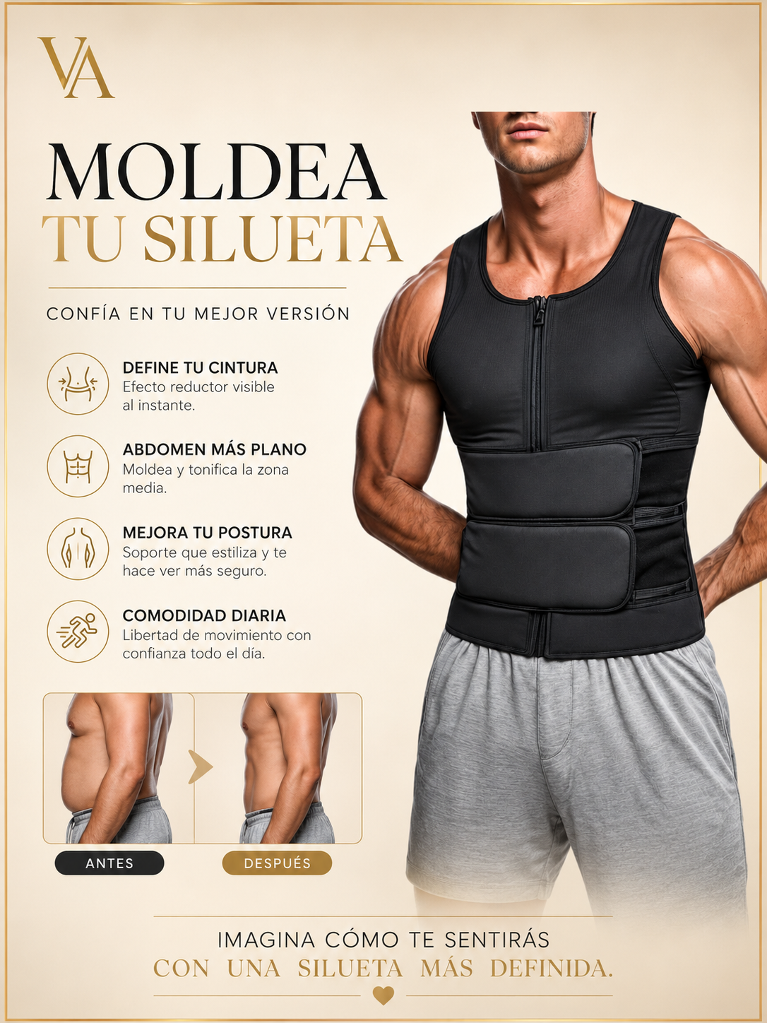 Polera Faja Camiseta Reductora Modeladora Hombre Con Velcro-2