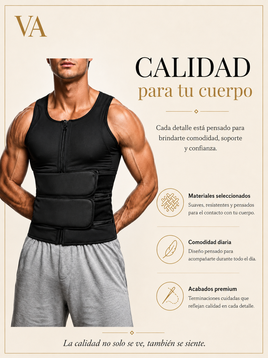 Polera Faja Camiseta Reductora Modeladora Hombre Con Velcro-3