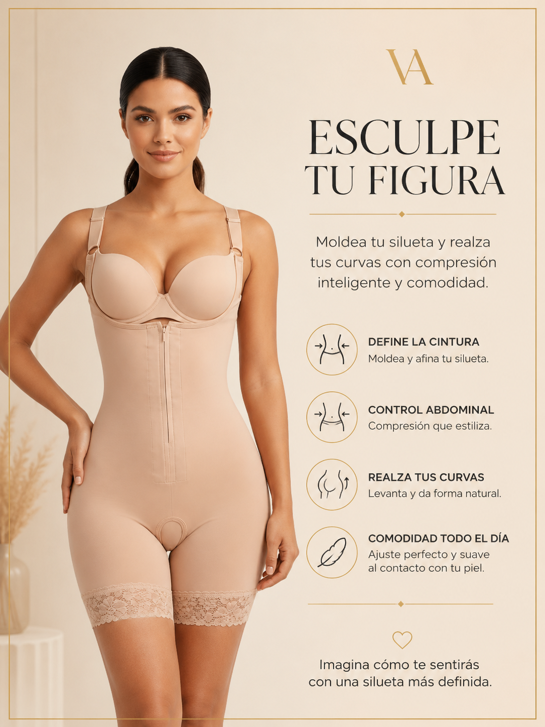 Faja Estilo Colombiana De Alta Compresión Con Encaje en Piernas-3