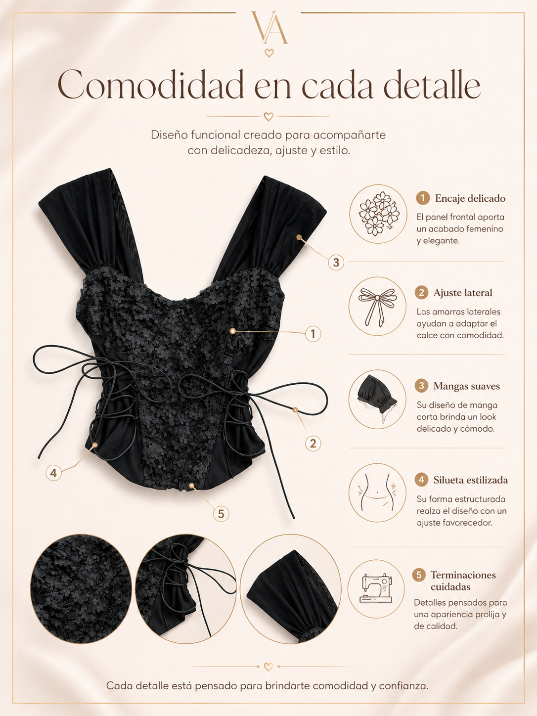 Crop Top De Moda Con Encaje Y Mangas Cortas-3