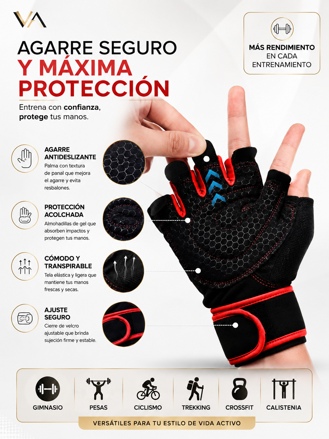 Guantes De Gimnasio Ejercicio Pesas Treking Multifuncional-7