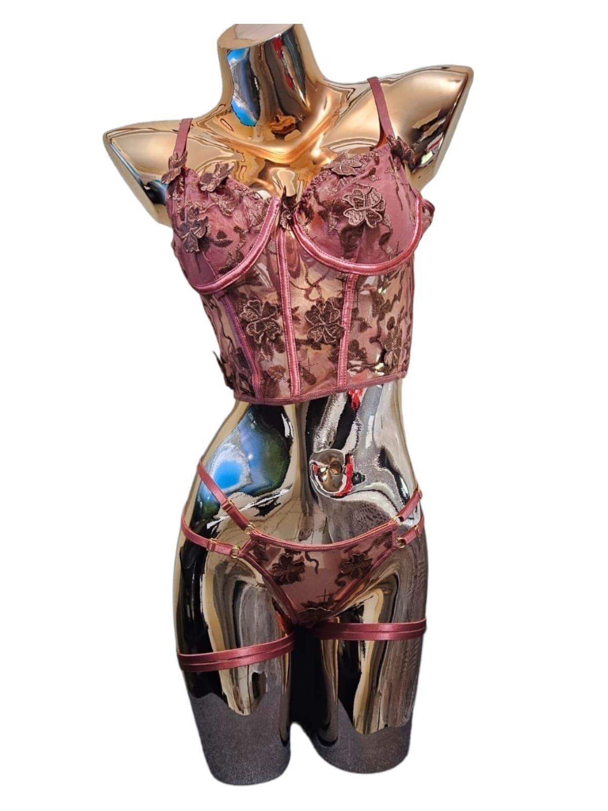 Conjunto De Lencería Tipo Corset Sexy Con Encaje-0