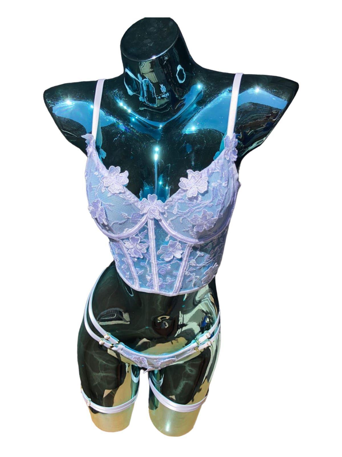Conjunto De Lencería Tipo Corset Sexy Con Encaje-0