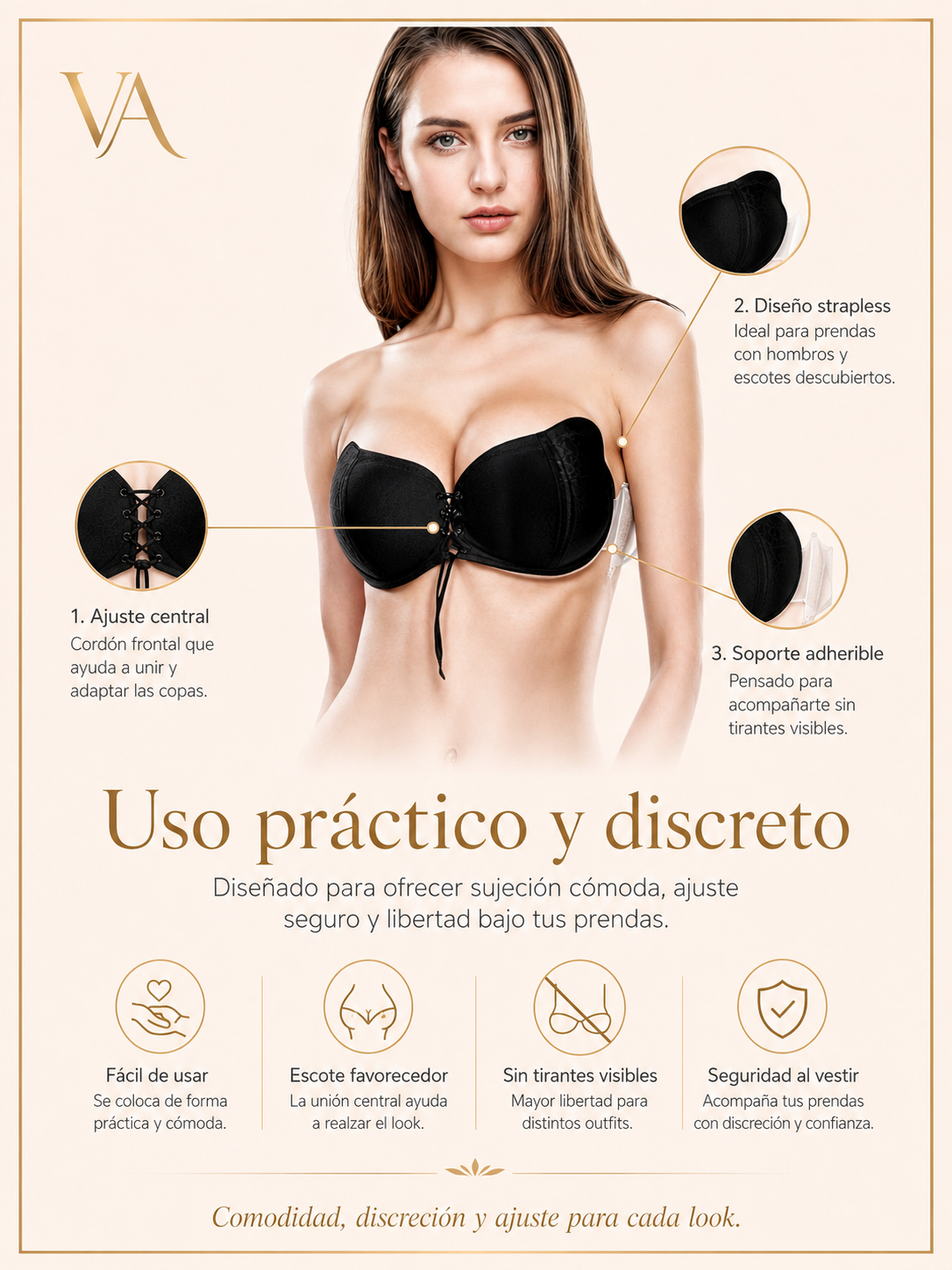 Brasier Adherible Invisible Copas Push Up Straples-4