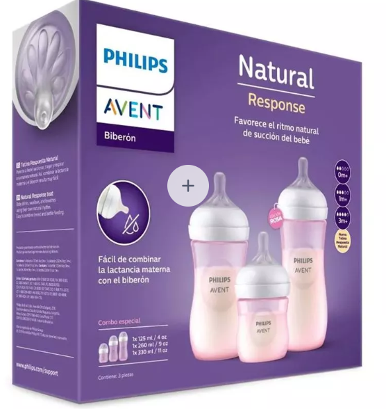 Set de 3 Mamaderas 125 260 330 ml Pink Philips Avent-1