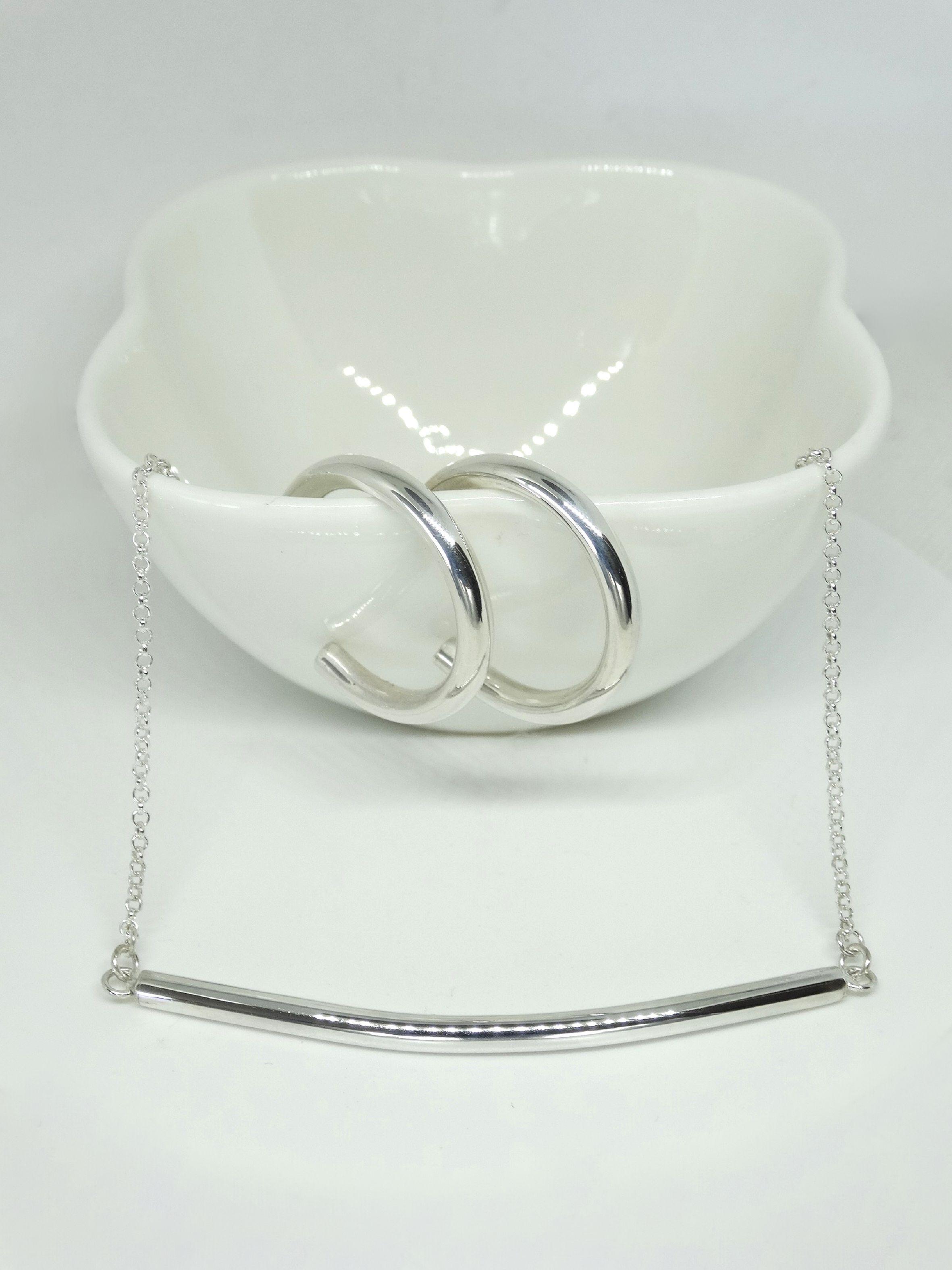 Conjunto Aro Collar Plata Mujer -0