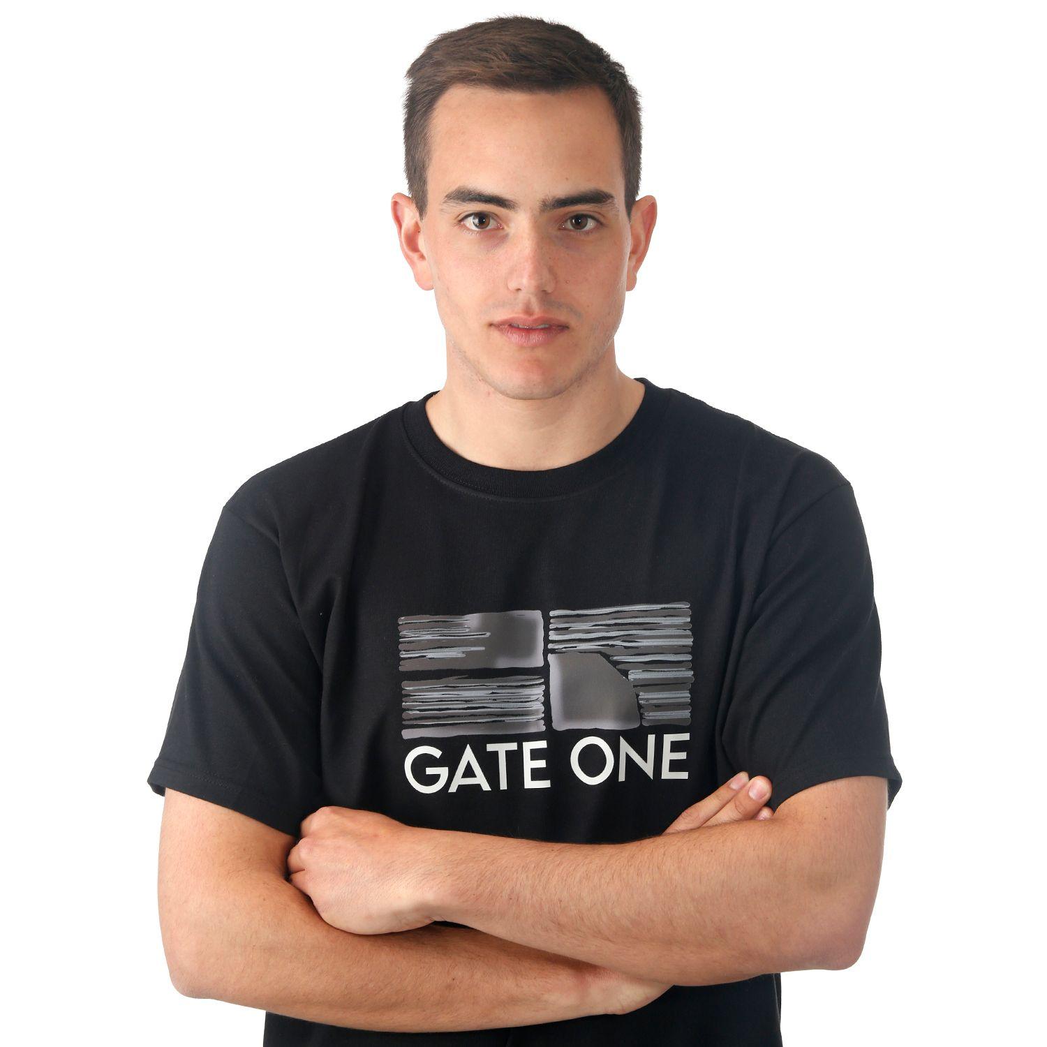 Polera Manga Corta Negra Estampado Central-1