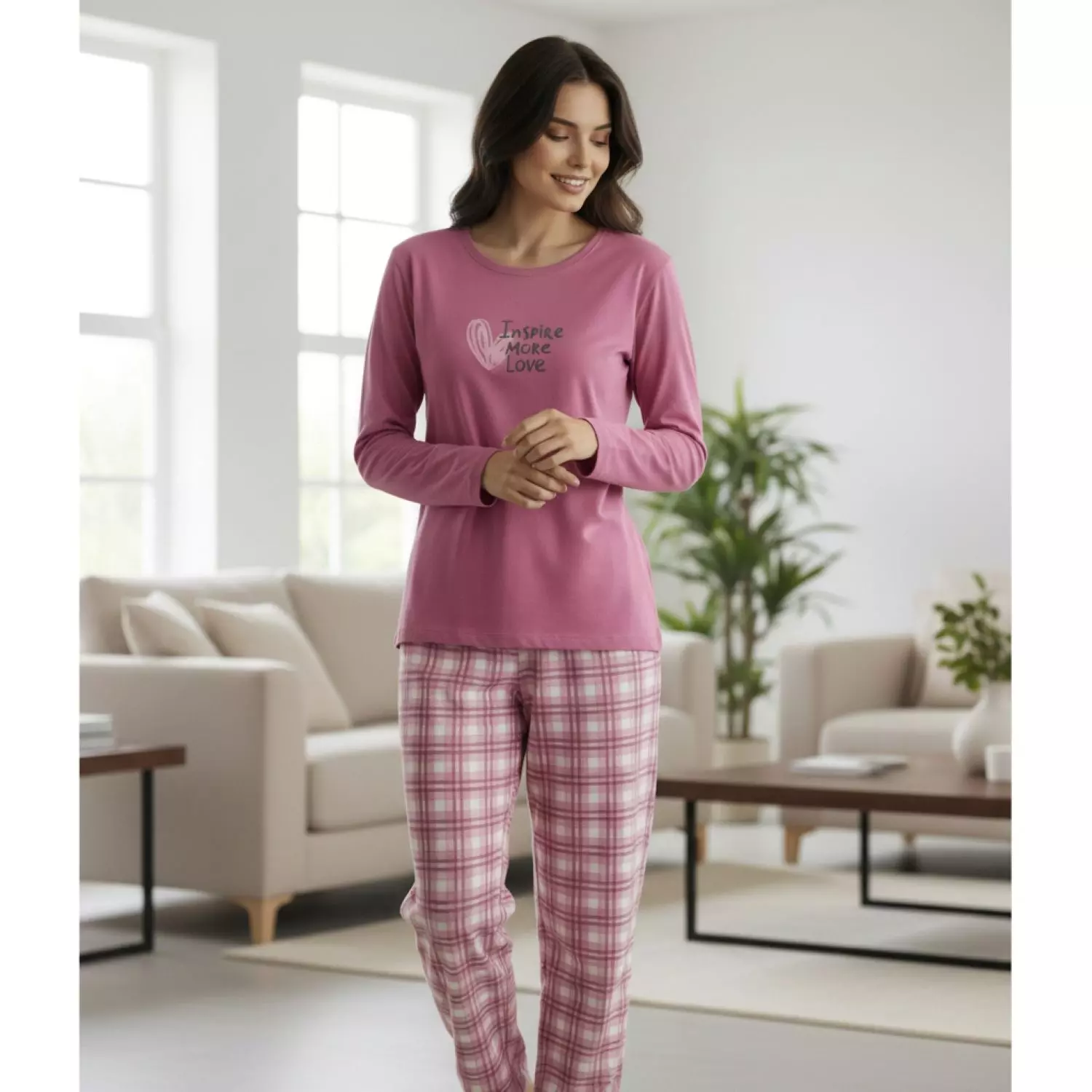 Pijama Corazón Estampado Malva-3