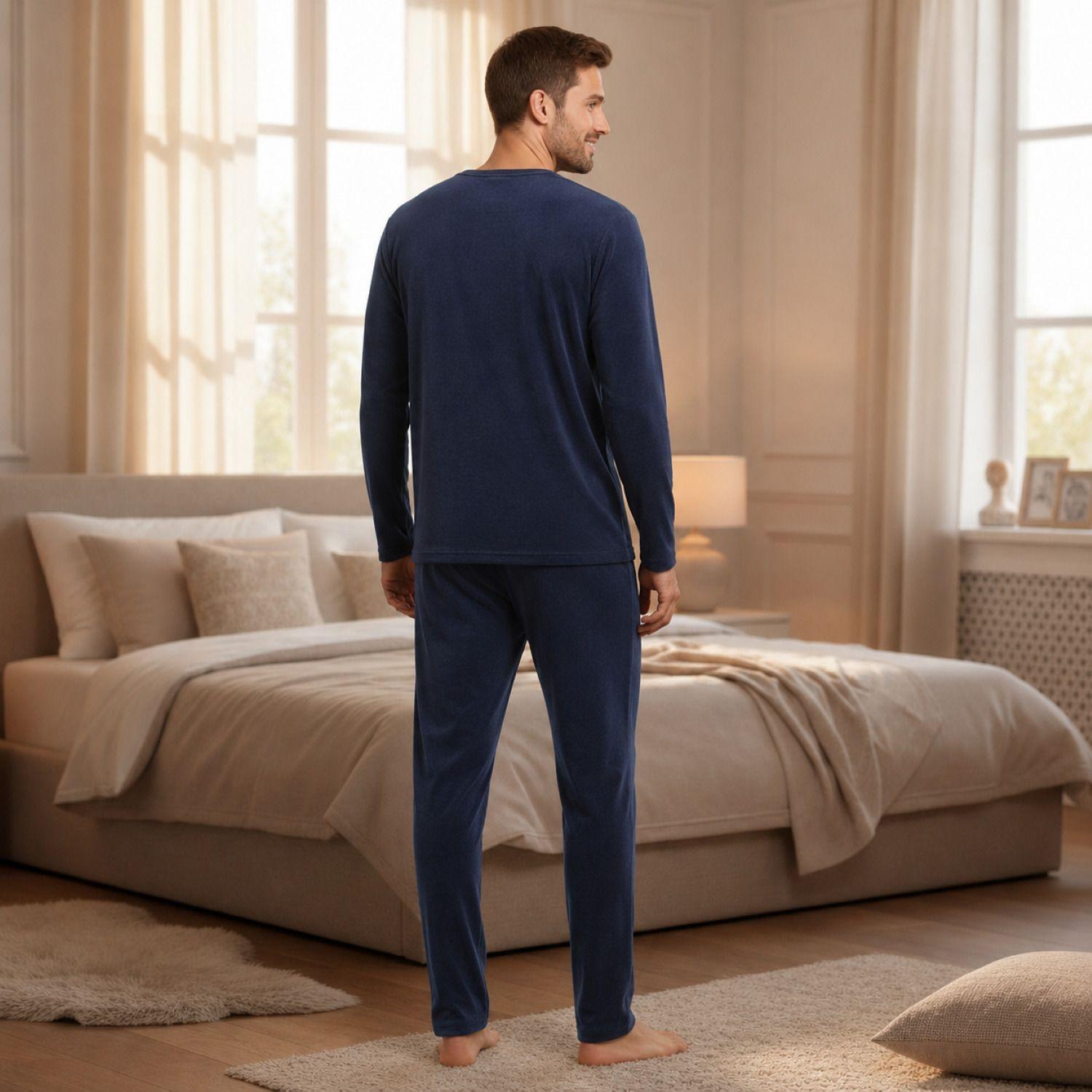 Pijama Hombre Plush Bordado Azul Marino-2