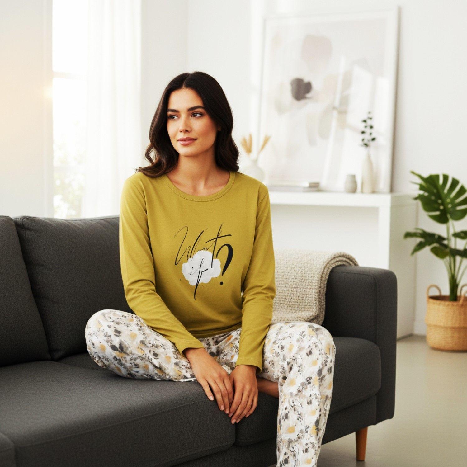 Pijama What If Estampado Mostaza-3