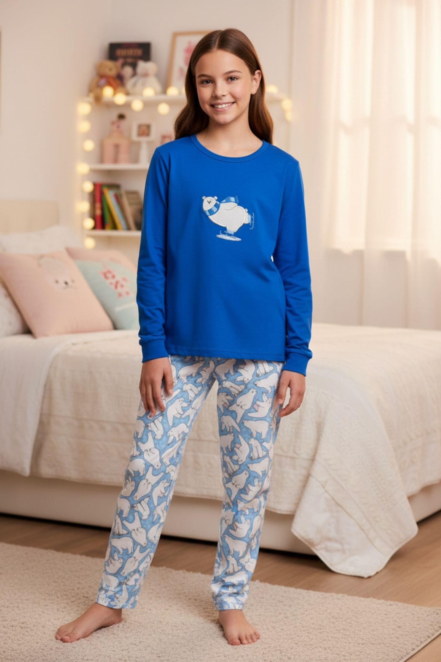 Pijama Niña Oso Bordado Gamuza Polycotton-2