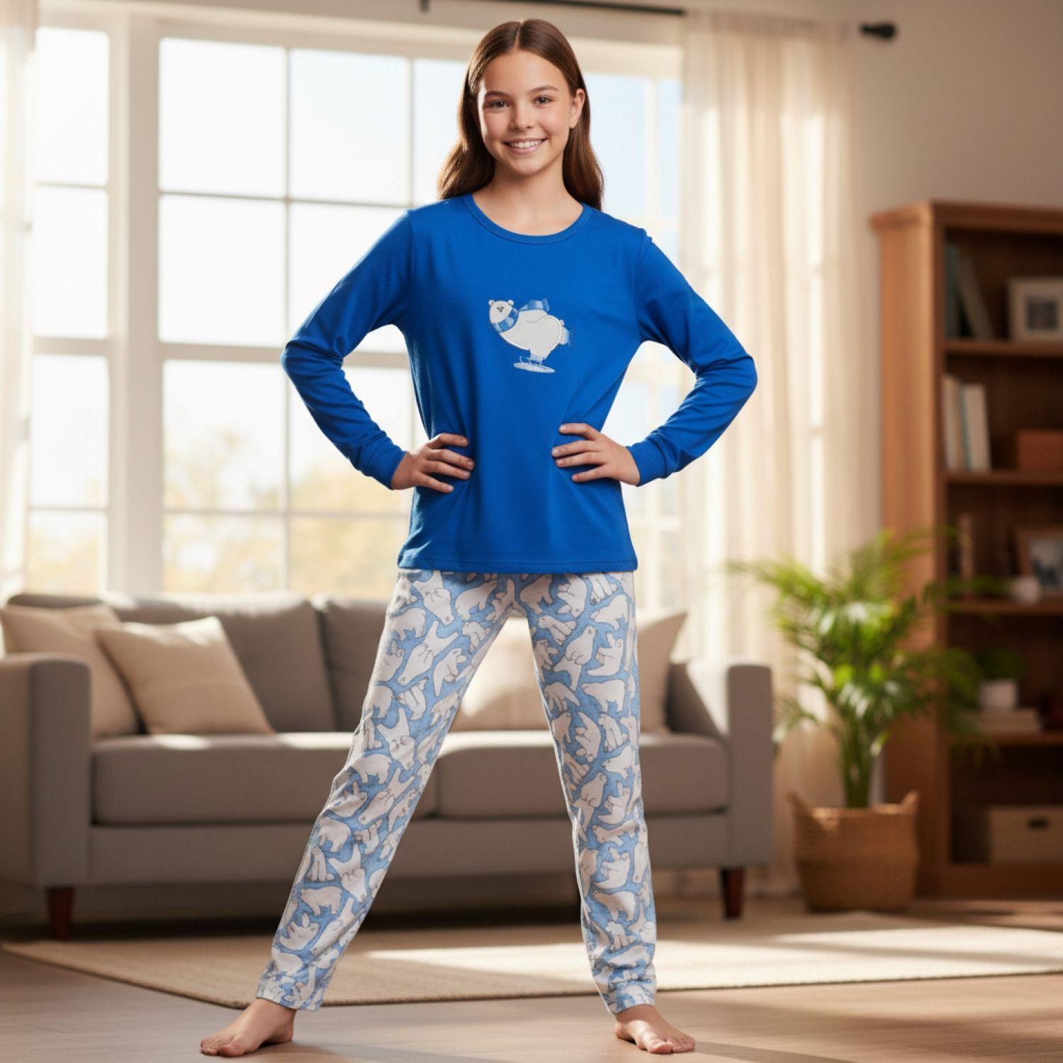 Pijama Niña Oso Bordado Gamuza Polycotton-3