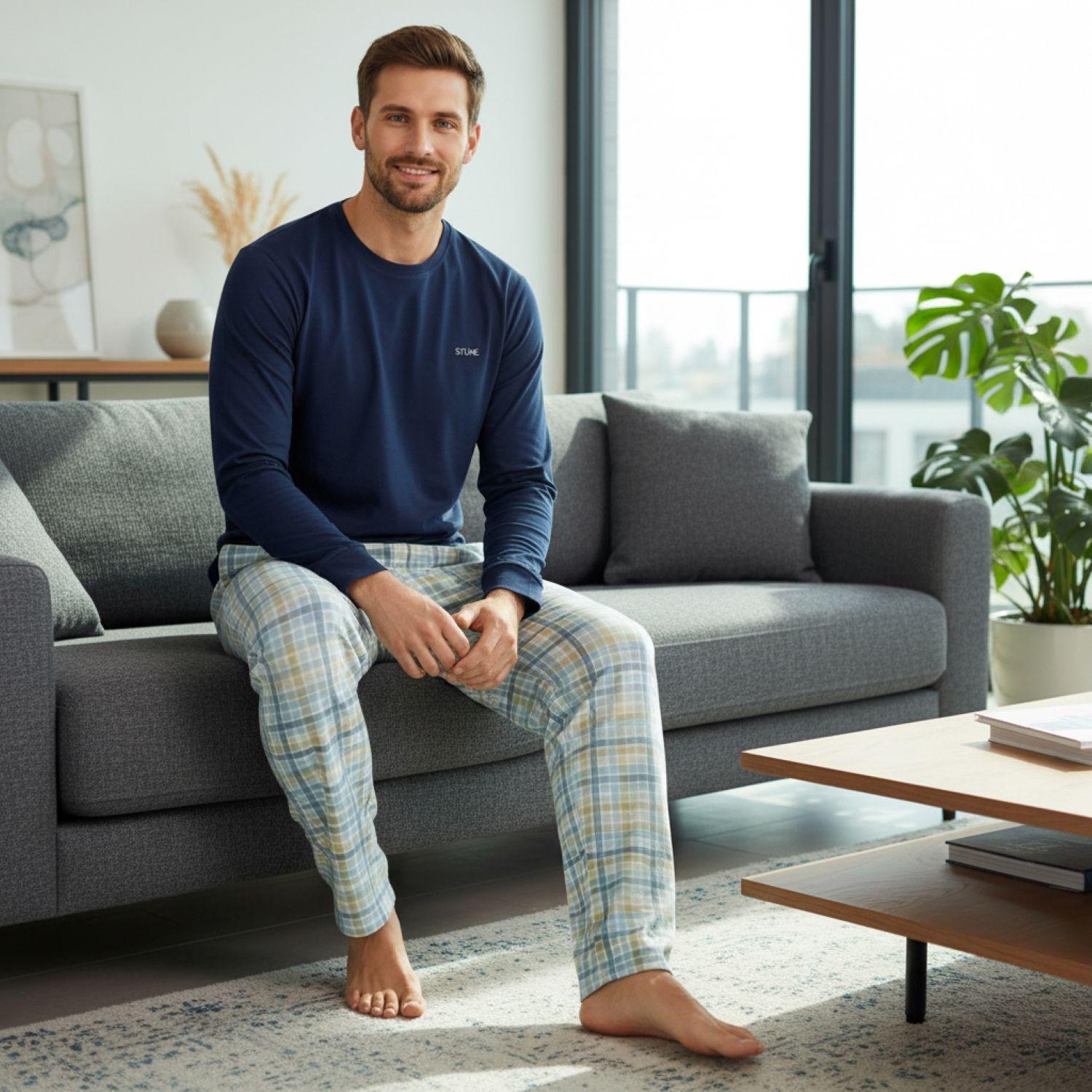 Pijama Hombre Clasico Gamuza Azul-2