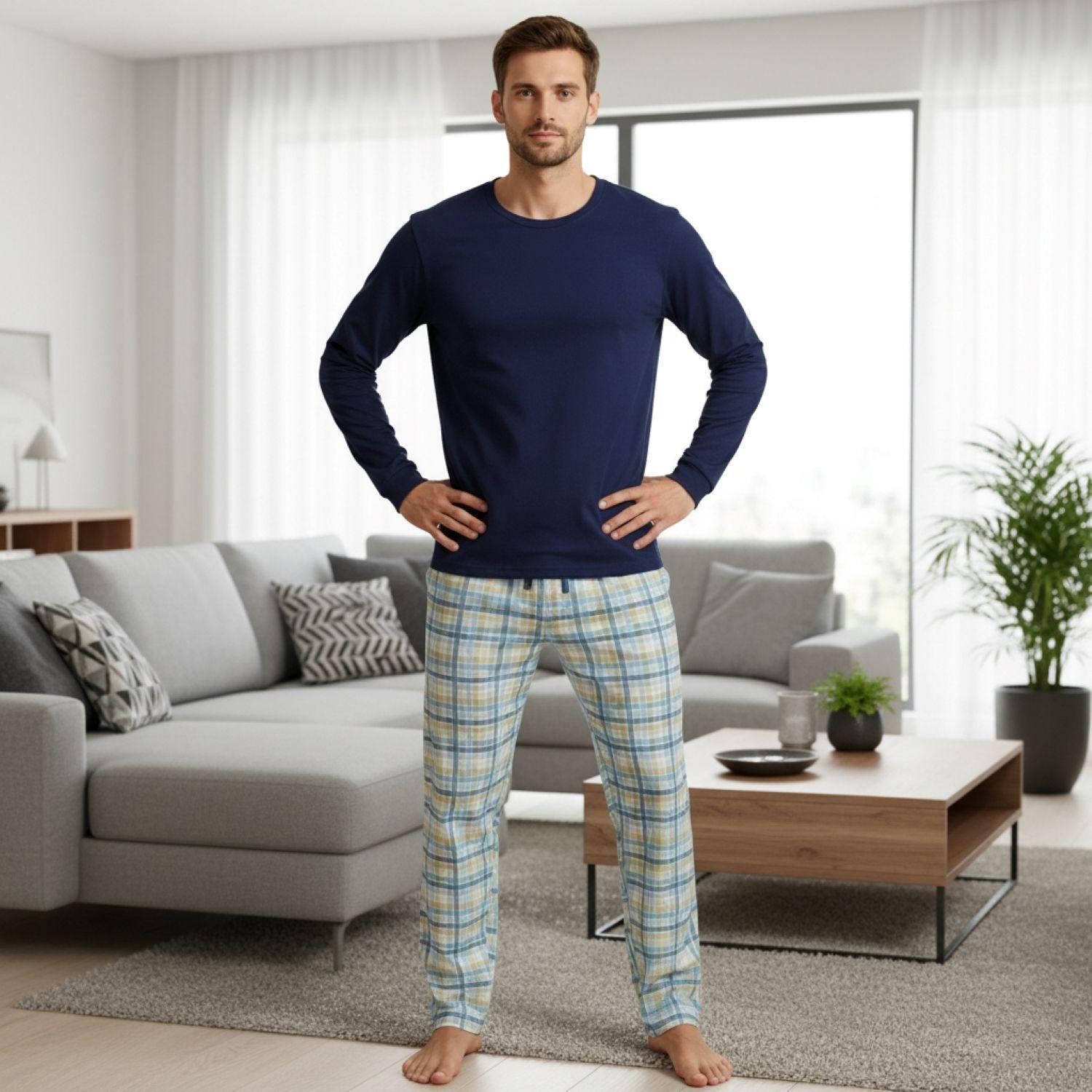 Pijama Hombre Clasico Gamuza Azul-3