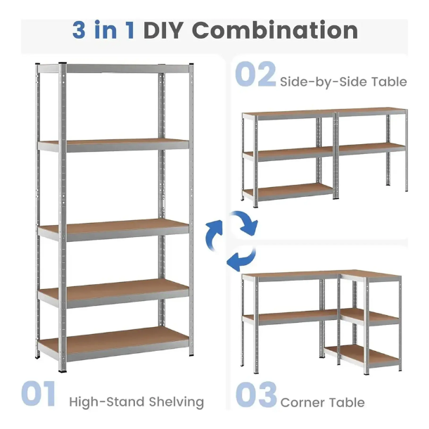 Estante Metalico 180cm X 90cm X 40cm Organizador Plateado De 5 Niveles Facil Ensamblado-2