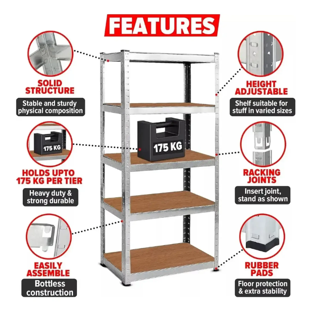 Estante Metalico 180cm X 90cm X 40cm Organizador Plateado De 5 Niveles Facil Ensamblado-4