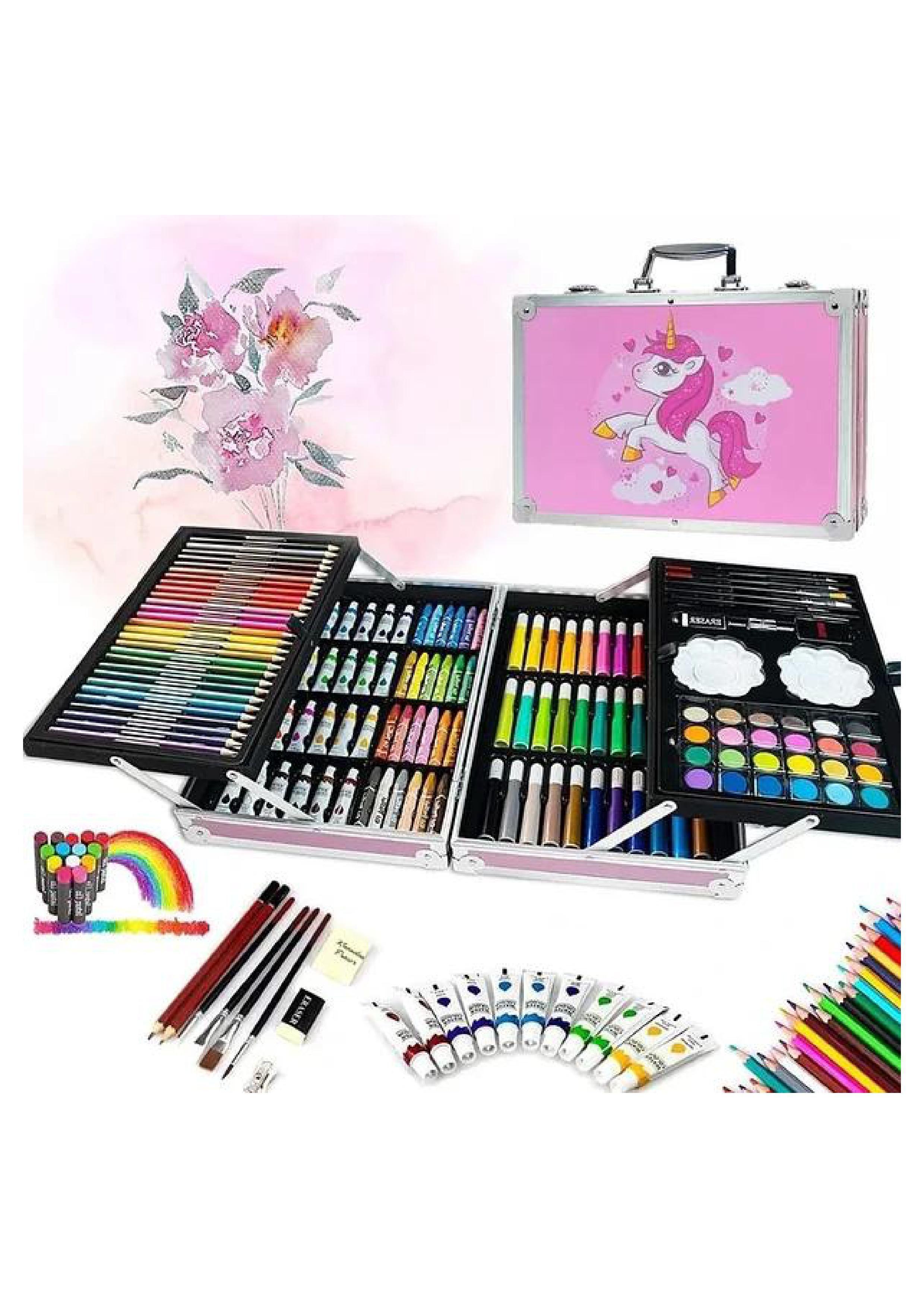Set de Arte Profesional 145 Piezas Colores y Plumones Unicornio Rosa-0