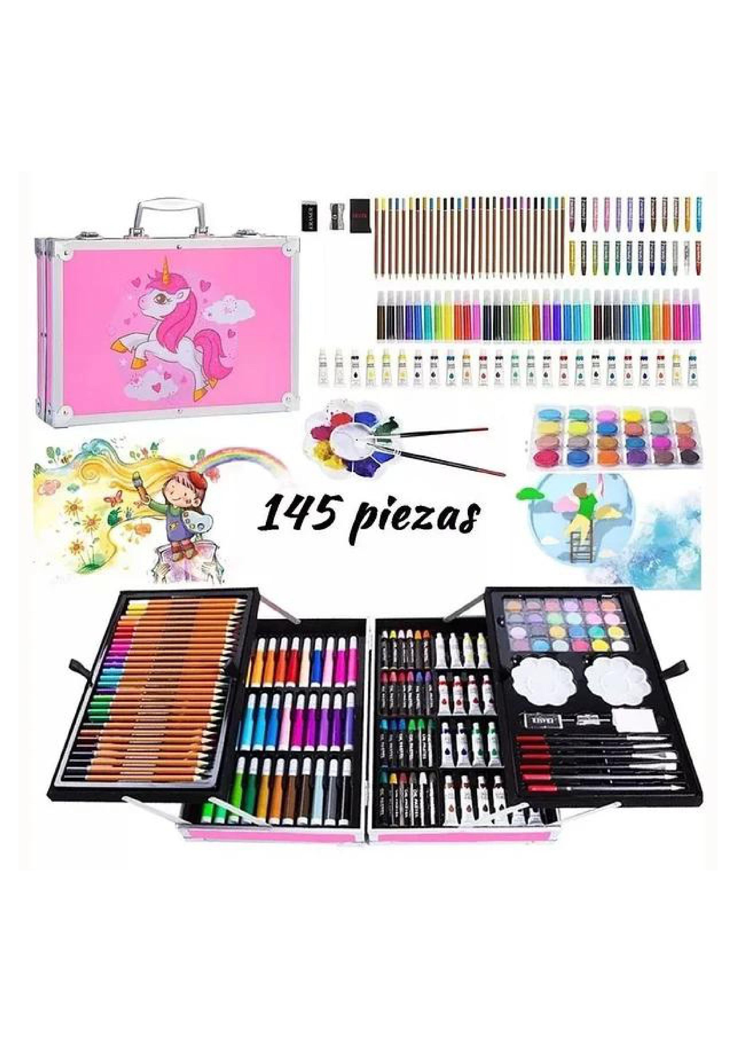 Set de Arte Profesional 145 Piezas Colores y Plumones Unicornio Rosa-1