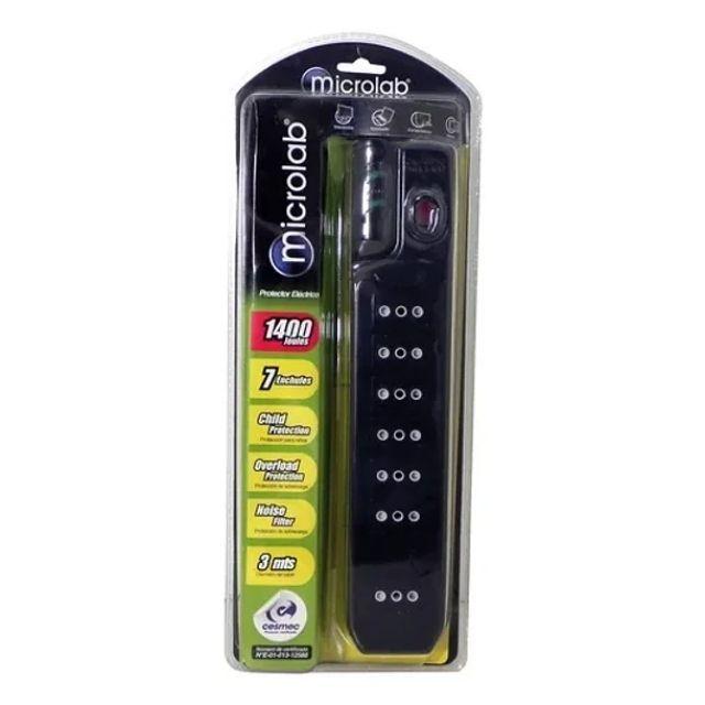 Alargador Protector De Voltaje 3 Metros Mlab 9305 Color Negro Certificado 1400w 7 Salidas-3