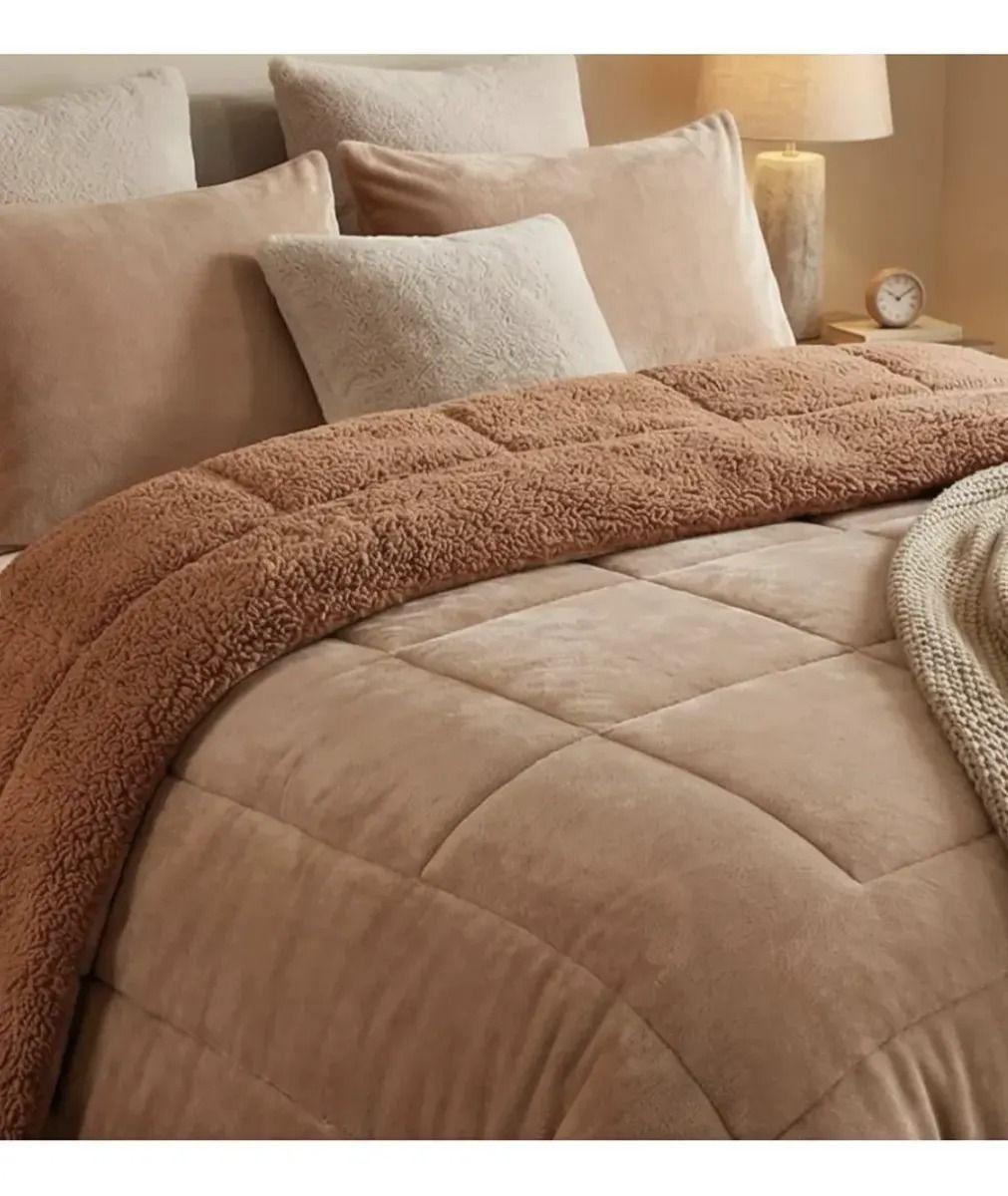 COBERTOR PLUSH PELUDO KING 2 PLAZAS BEIGE MARRON-1