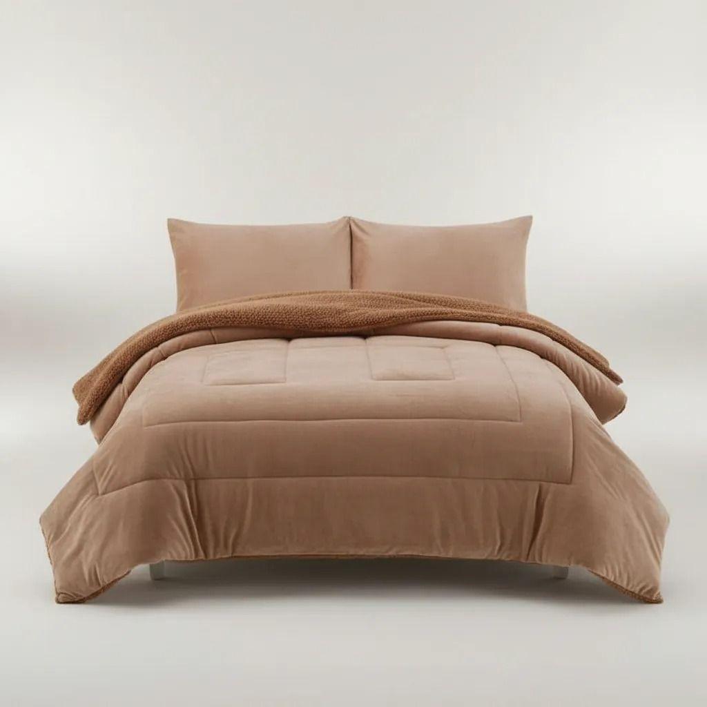 COBERTOR PLUSH PELUDO KING 2 PLAZAS BEIGE MARRON-2