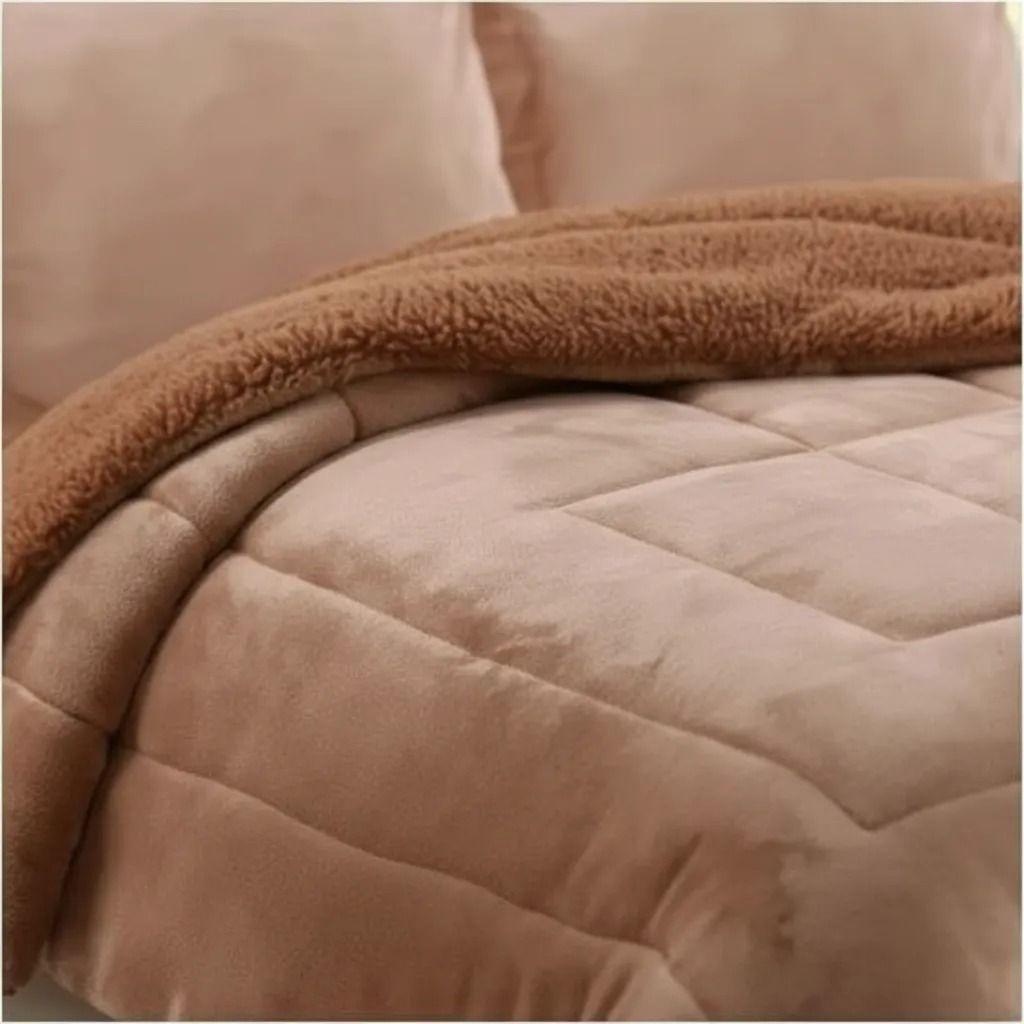 COBERTOR PLUSH PELUDO KING 2 PLAZAS BEIGE MARRON-3
