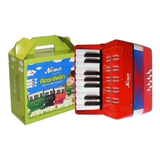 Acordeón 17 Teclas 8 Botones De Bajo Mediano Kids Nutech Color Rojo Instrumento Musical De Aprender -2