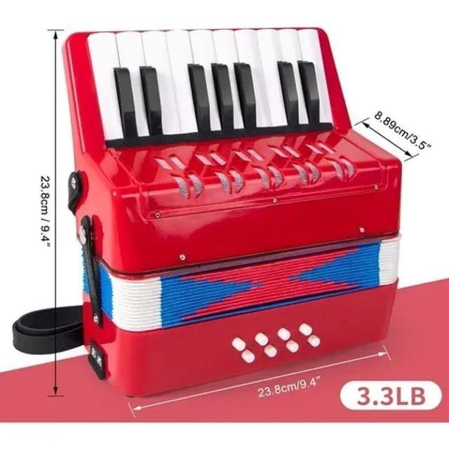 Acordeón 17 Teclas 8 Botones De Bajo Mediano Kids Nutech Color Rojo Instrumento Musical De Aprender -3