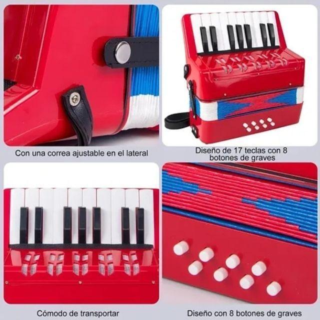 Acordeón 17 Teclas 8 Botones De Bajo Mediano Kids Nutech Color Rojo Instrumento Musical De Aprender -4