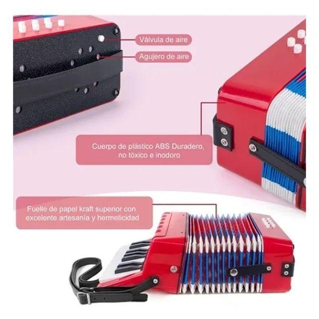 Acordeón 17 Teclas 8 Botones De Bajo Mediano Kids Nutech Color Rojo Instrumento Musical De Aprender -6