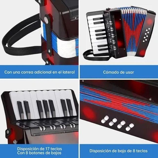 Acordeón 17 Teclas 8 Botones De Bajo Mediano Kids Nutech Negro Instrumento Musical De Aprender Para -3