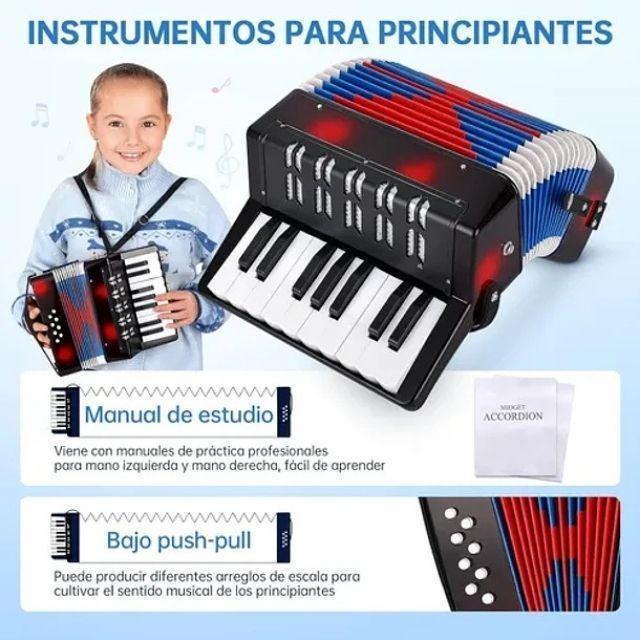 Acordeón 17 Teclas 8 Botones De Bajo Mediano Kids Nutech Negro Instrumento Musical De Aprender Para -4