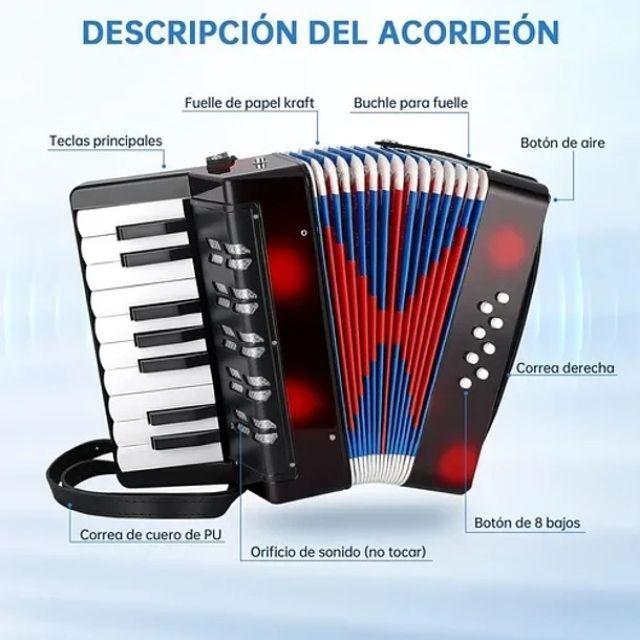 Acordeón 17 Teclas 8 Botones De Bajo Mediano Kids Nutech Negro Instrumento Musical De Aprender Para -5