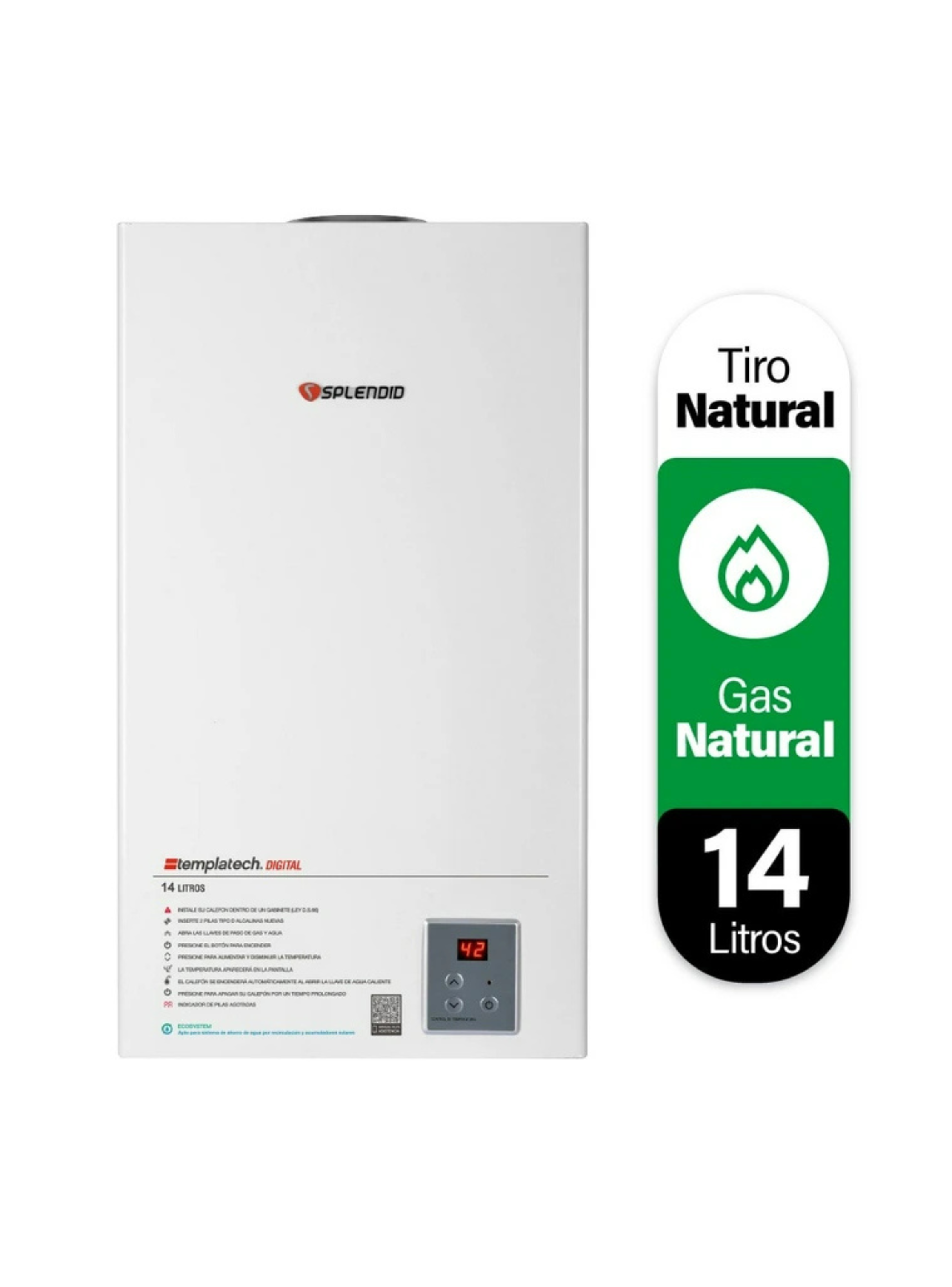Calefont 14 litros Gas natural Tiro natural Splendid-0