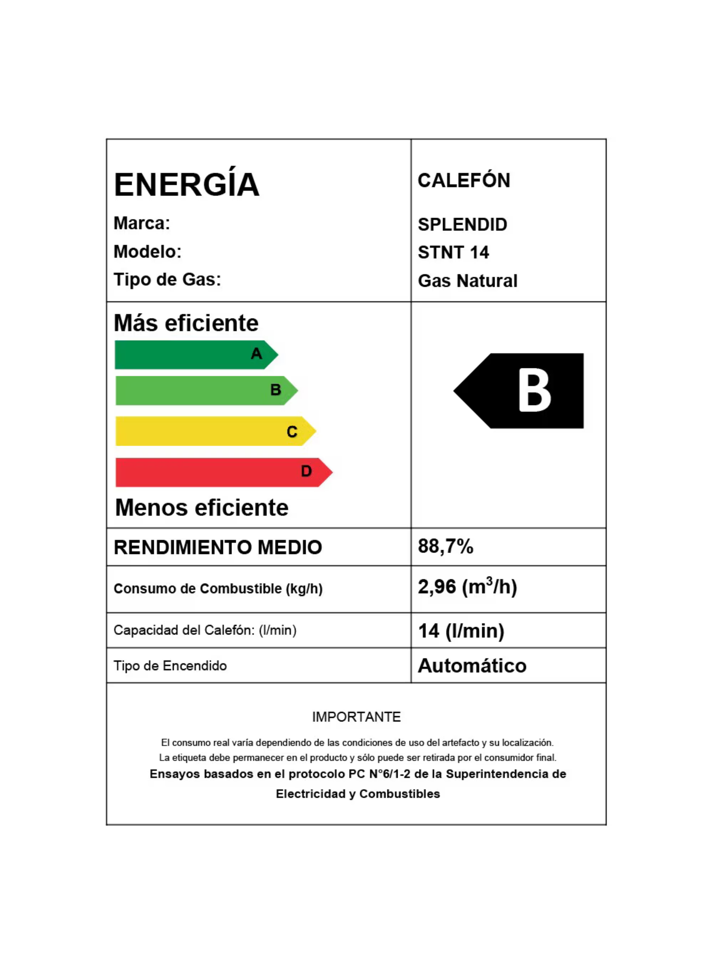 Calefont 14 litros Gas natural Tiro natural Splendid-2