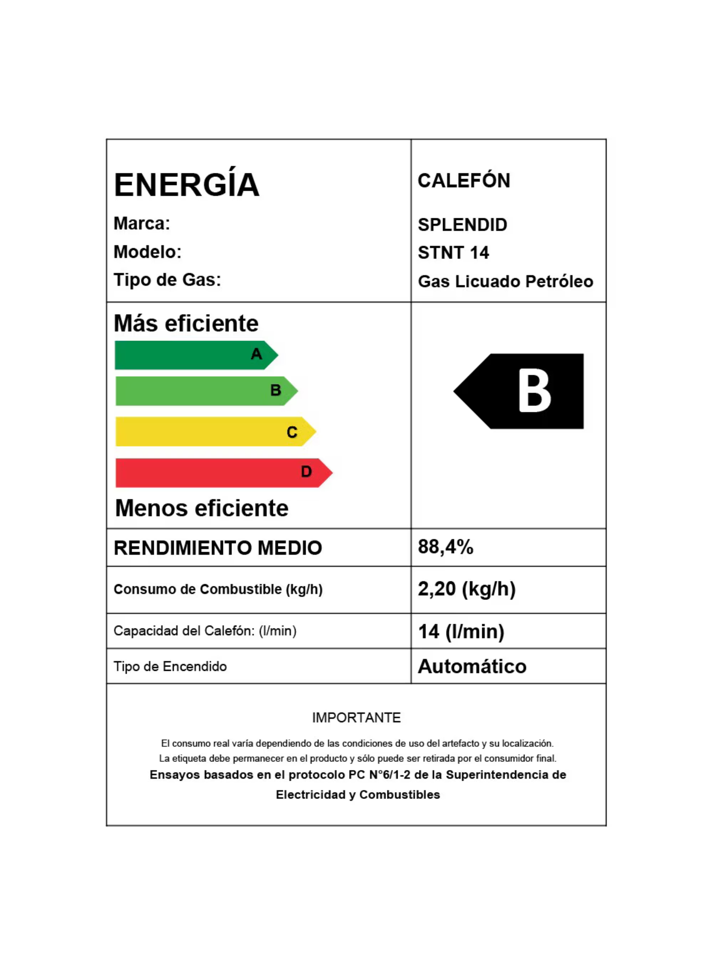 Calefont 14 litros Gas licuado Tiro natural Splendid-2