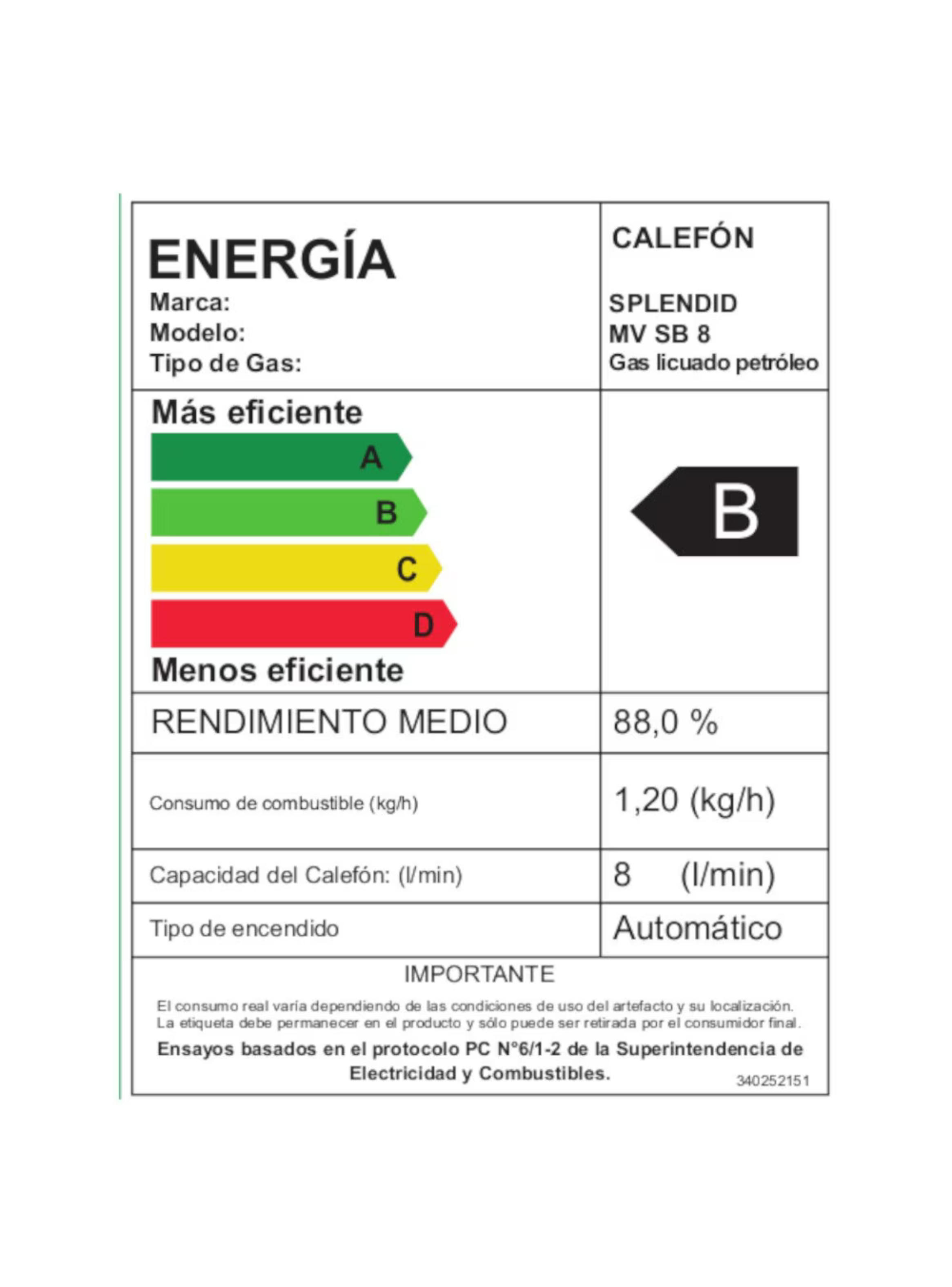 Calefont 8 litros Gas licuado Tiro natural Splendid-2