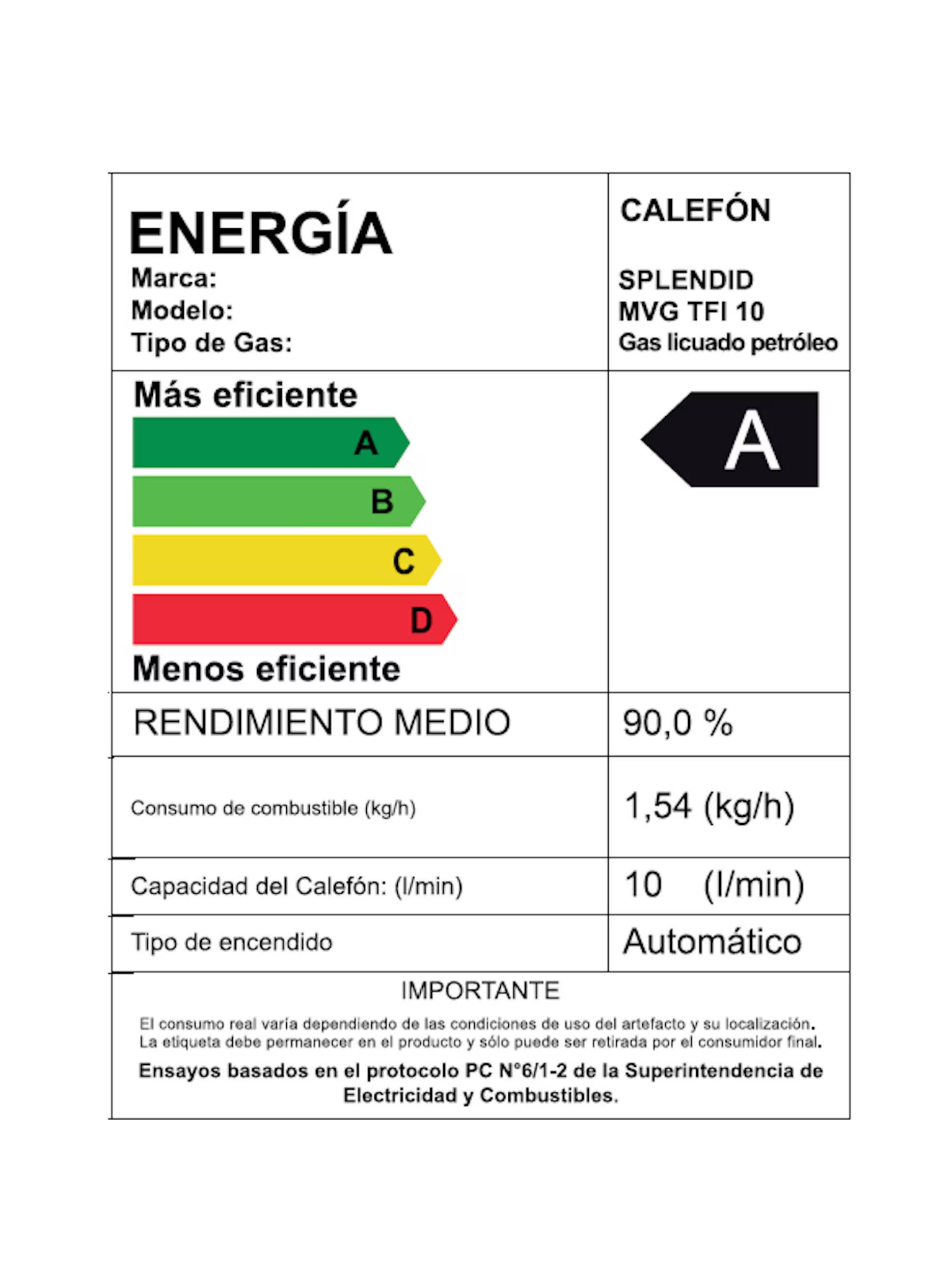 Calefont 10 litros Gas licuado Tiro forzado Splendid (sin kit)-1