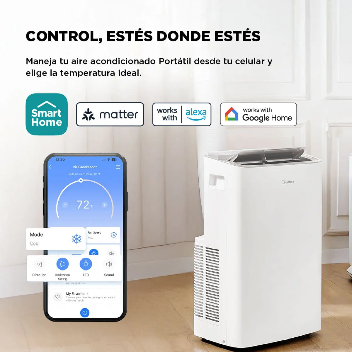 Aire Acondicionado Portátil Midea 12000 btu Frio calor Wifi Blanco-3