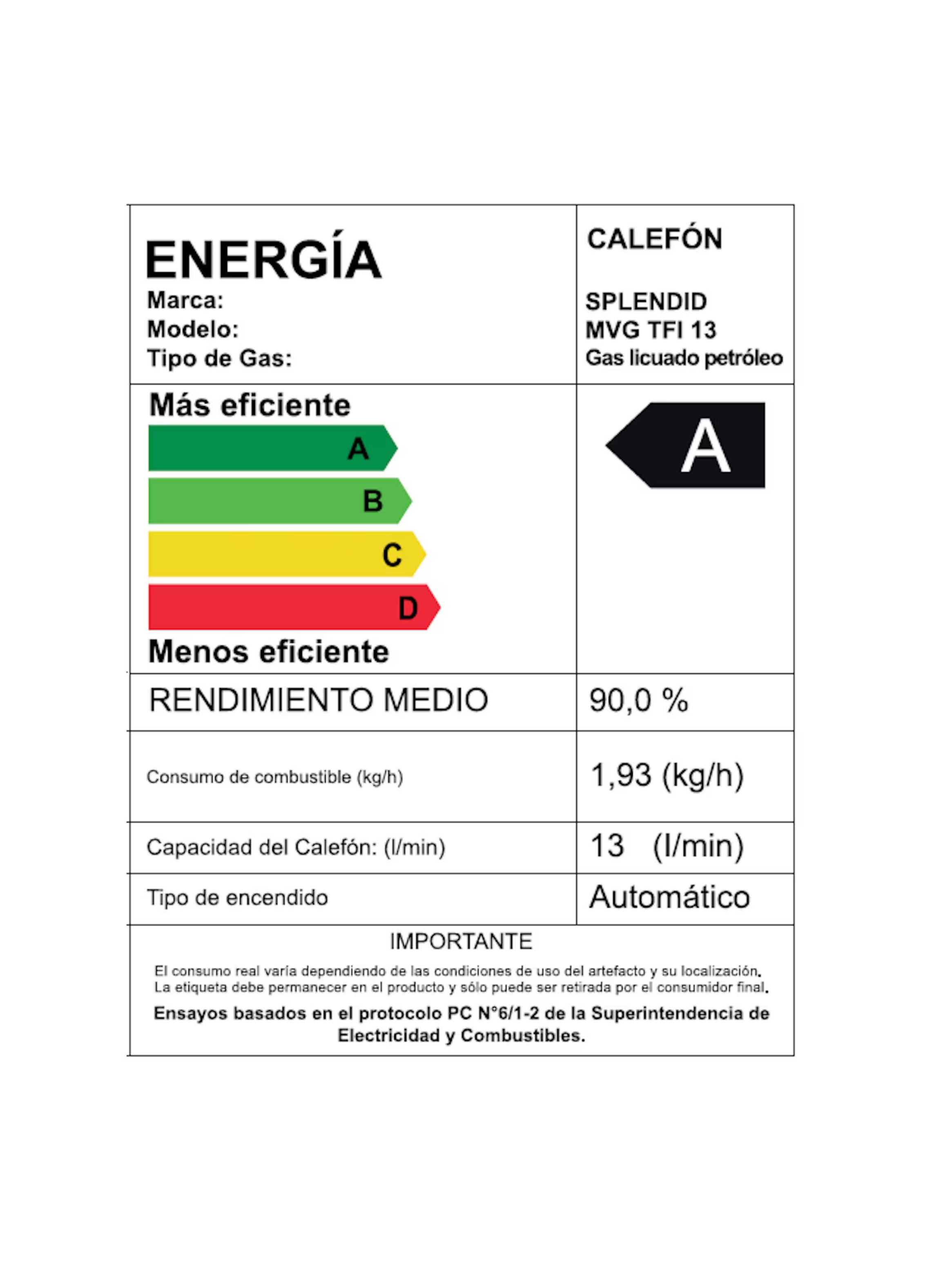 Calefont 13 litros Gas licuado Tiro forzado Splendid (sin kit)-3