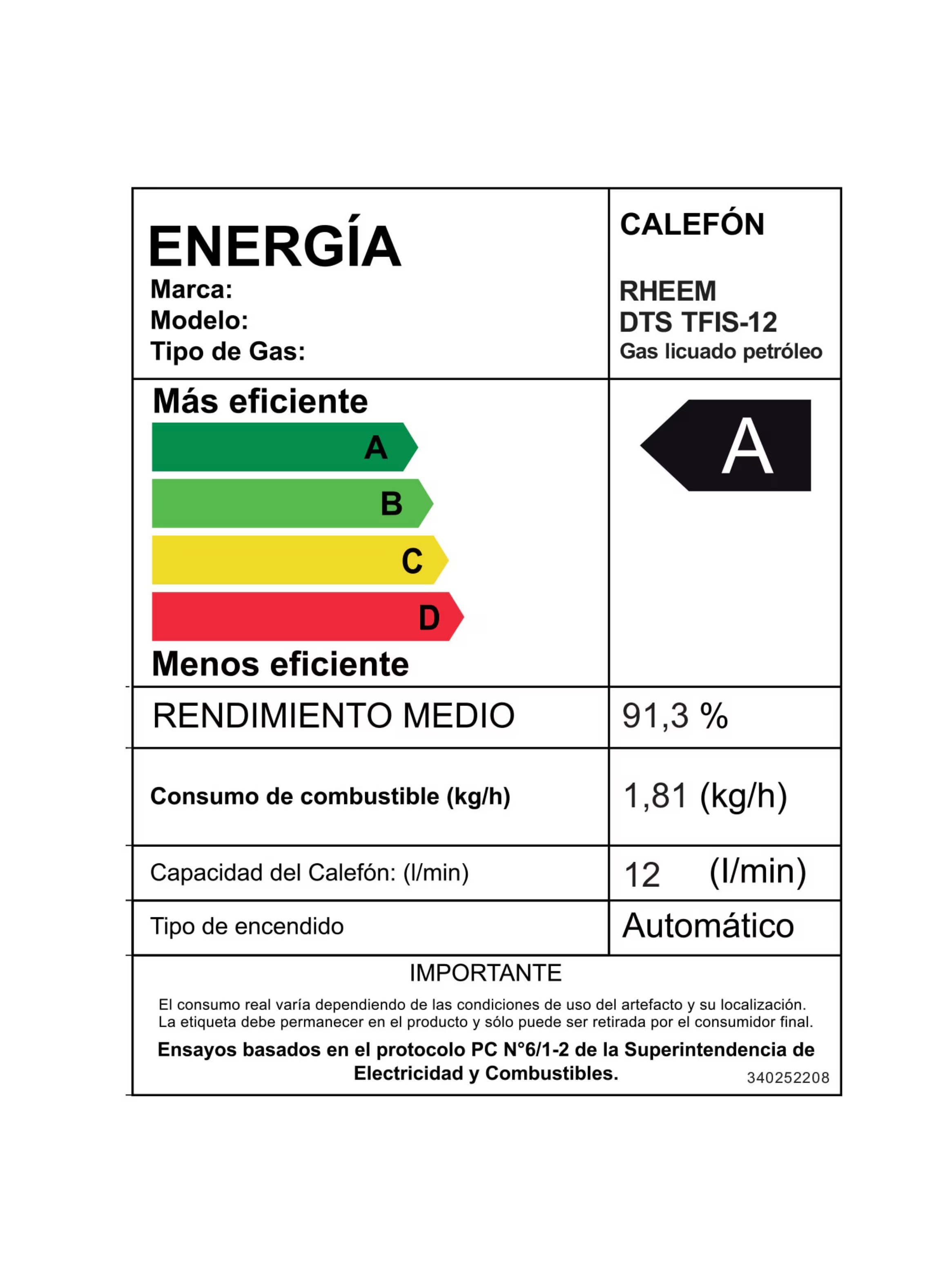 Calefont 12 litros Gas Licuado Tiro Forzado Rheem-3