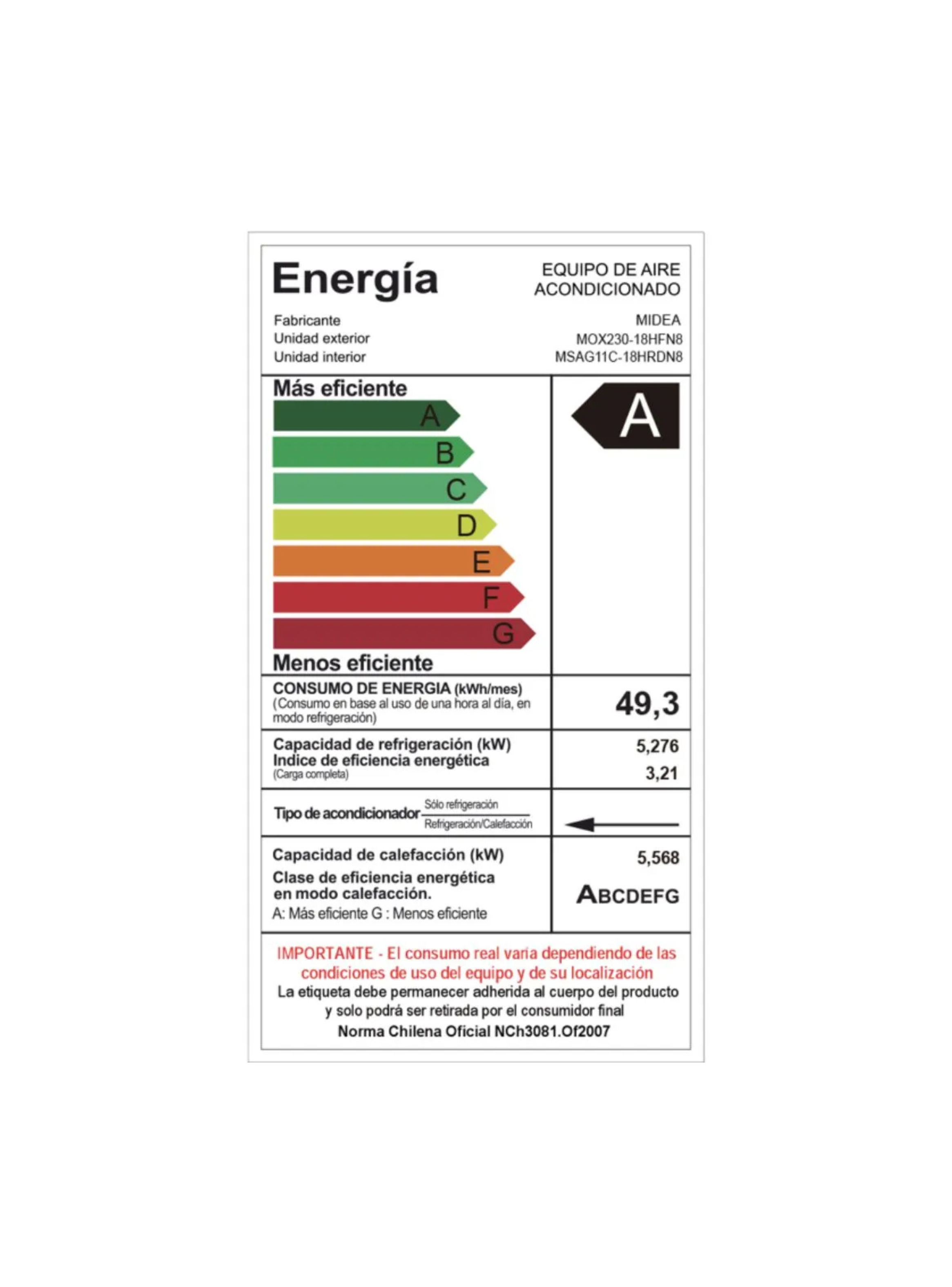 Aire acondicionado Midea Xtra Split Inverter 18000 BTU Frío-Calor-5