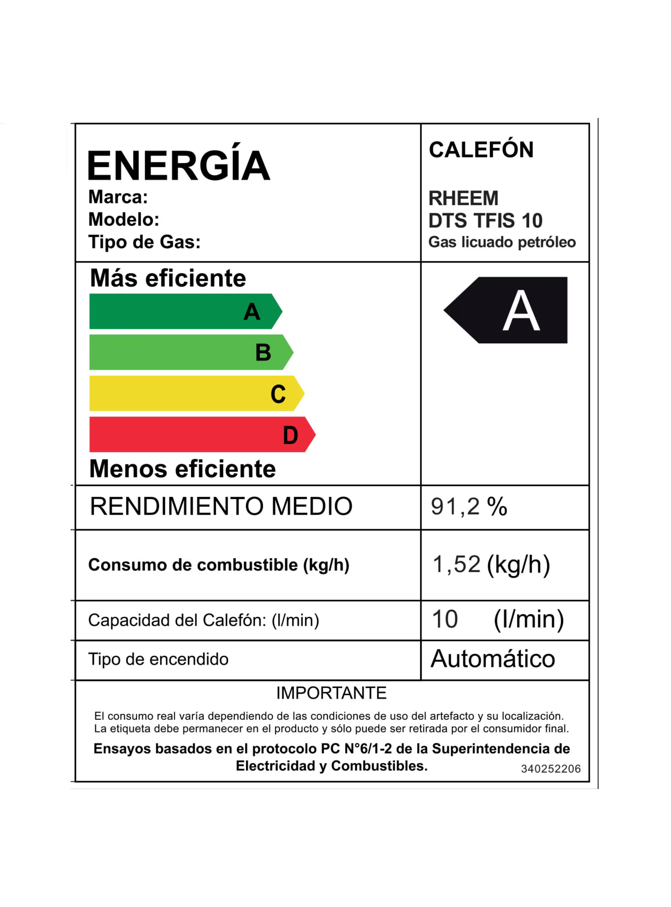 Calefont 10 litros Gas Licuado Tiro Forzado Rheem-5
