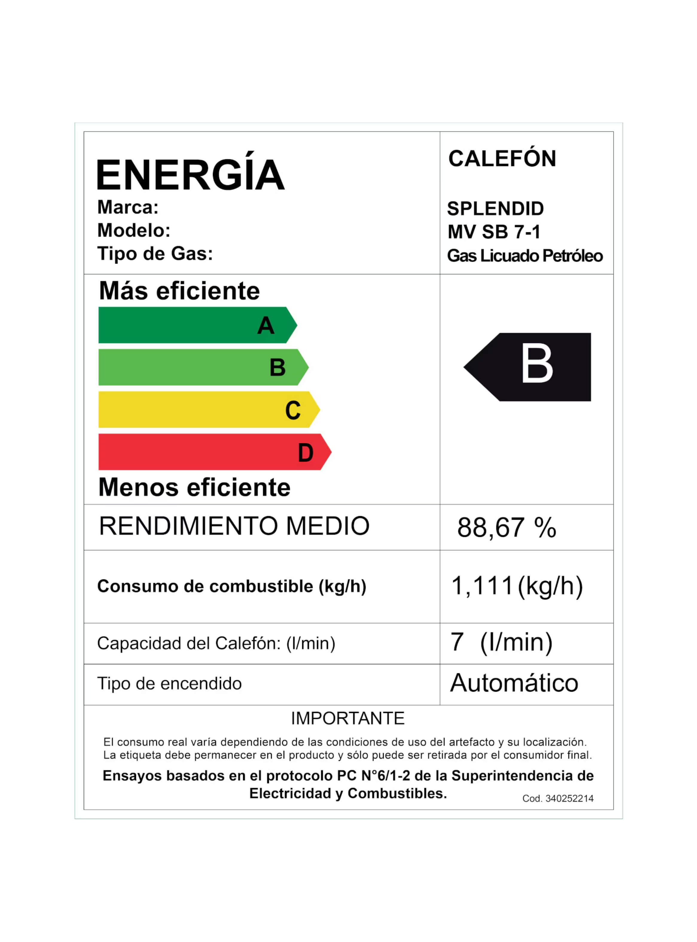 Calefont 7 litros Gas licuado Tiro natural Splendid-2