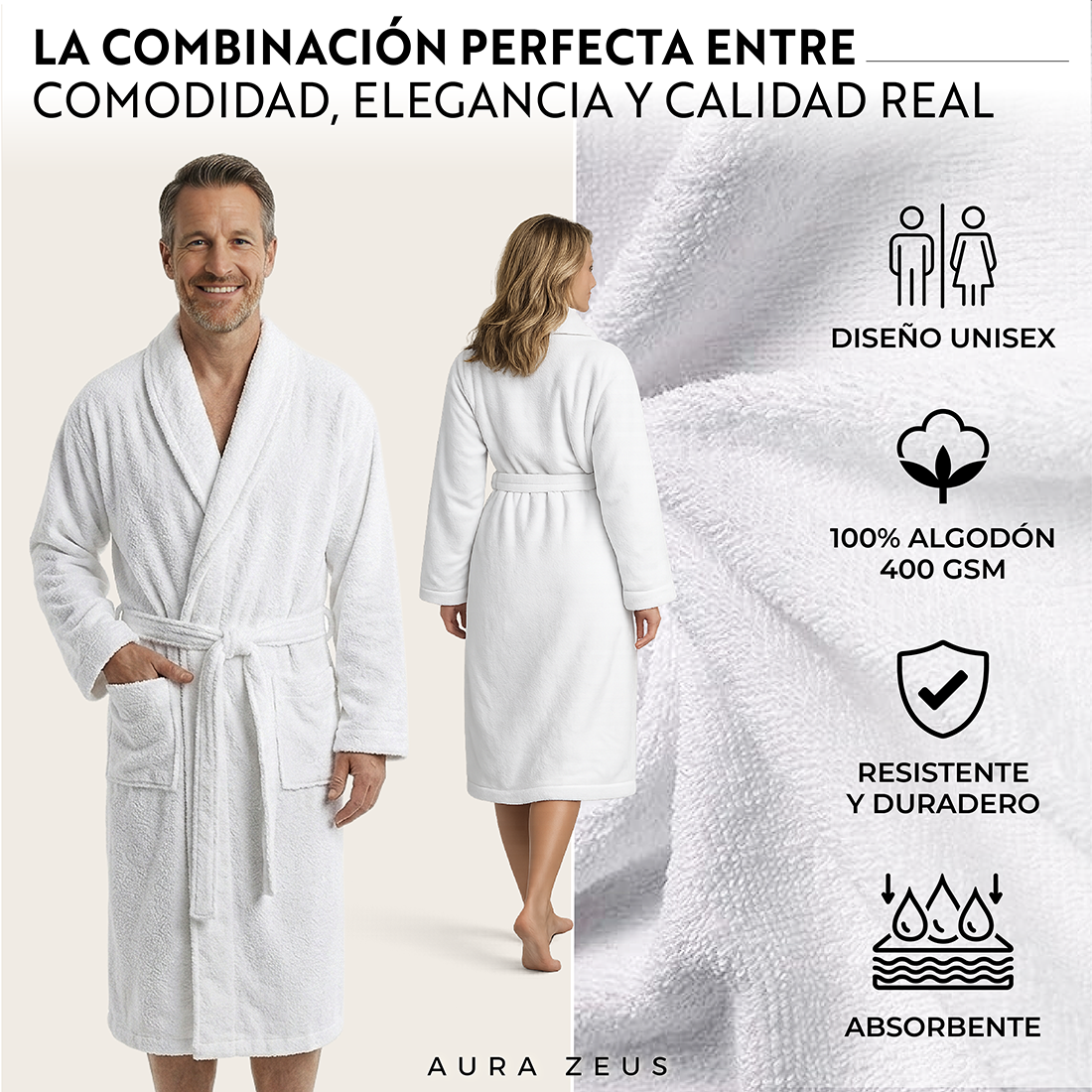 Bata baño Algodón Largo 1 Set Casa Nerola en Blanco y Gris-6