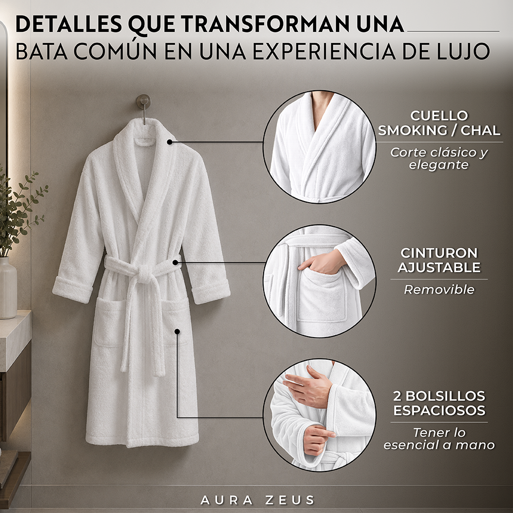Bata baño Algodón Largo 1 Set Casa Nerola en Blanco y Gris-7