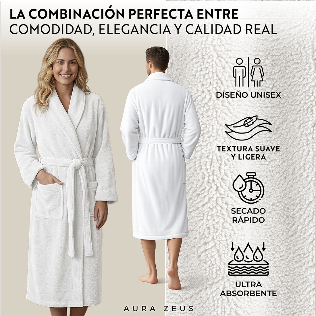 Bata baño Microfibra Blanco Talla M-6